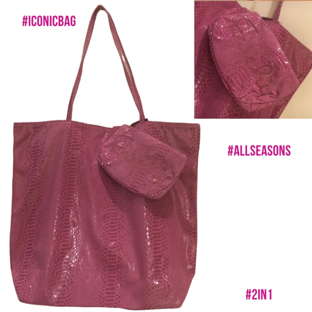 CARLOS FALCHI Tote Raspberry Snakeskin Embossed Microfiber Tote